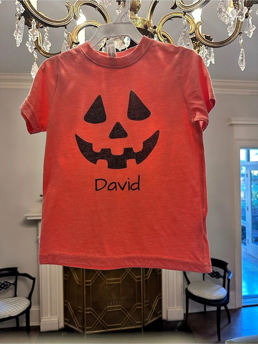 Kids rabbit skins Pumpkin Short Sleeve Tee shirt, customized David, size 4